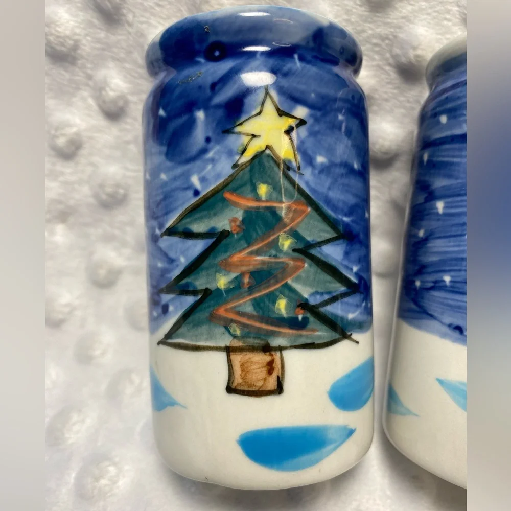 Christmas - Hand Painted Snowman and Christmas Tree Salt and Pepper Shakers